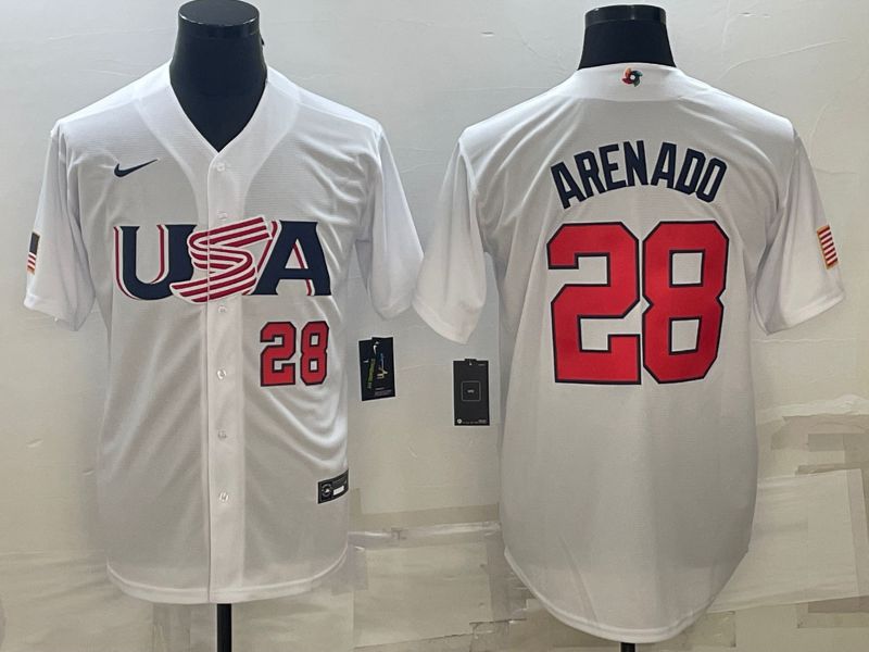 Men 2023 World Cub USA #28 Arenado White Nike MLB Jersey4